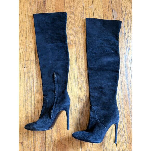 Alexander Wang Over The Knee Black Suede Leather Boots Stiletto Heel Size 37 GUC - Picture 8 of 13